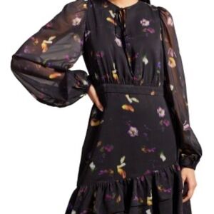 Ted Baker London Black Floral Long Sleeve Dress